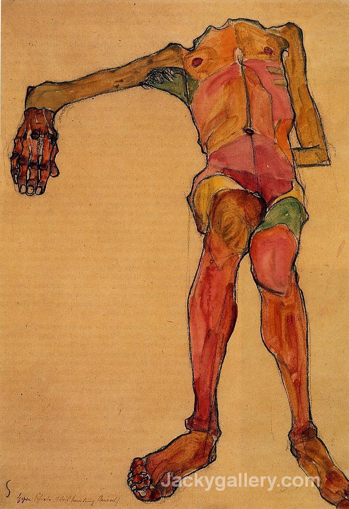 Seated Male Nude, Right Hand Outstretched by Egon Schiele paintings reproduction